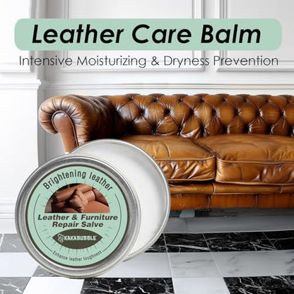 Furniture Salve for Leather & Wood with Boar Bristle Brush, All-in-One Leather Conditioner, Wood Polish & Multi-Surface Restorer for Furniture, Upholstery & Car Vinyl (1)