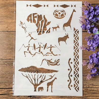 TIAMECH A4 Reusable African Tribal Stencil for Painting - style: African Tribal Savannah