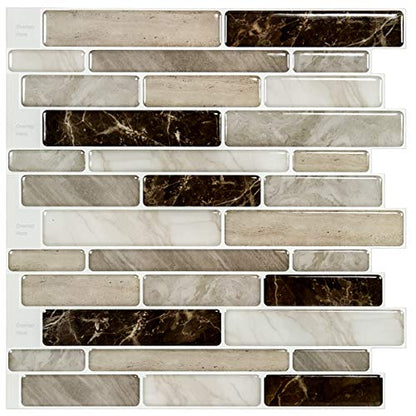 LONGKING Self-Adhesive Kitchen Backsplash, Marble Look Decorative Tiles (10 Tiles) (Light Brown) - color: Light Brown