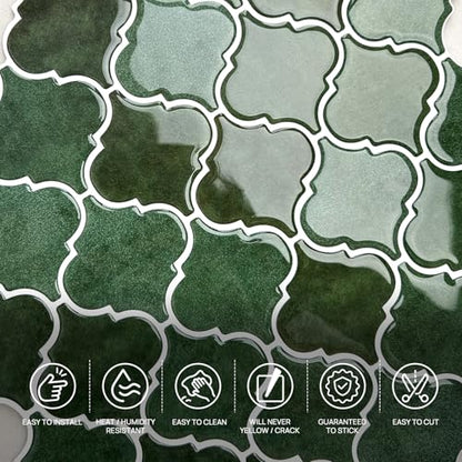 Arabesque Peel and Stick Backsplash for Kitchen, Thicker Design 3D Self Adhesive Wall Tiles, 12"x12" Adhesive Wall Backsplash, Green 10-Sheet Stick on Tile for Kitchen and Bathroom - color: Green