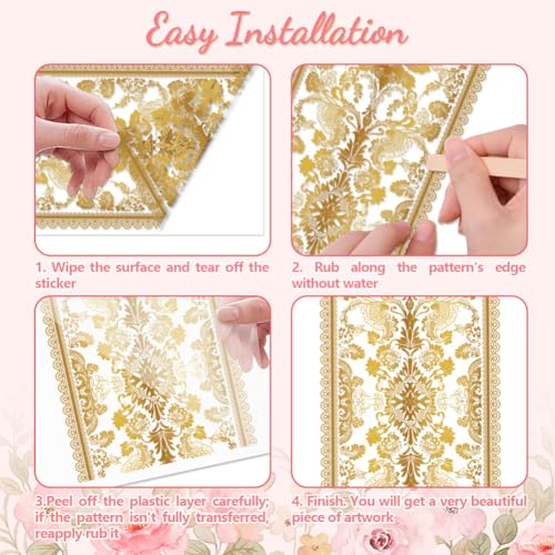 Peacoblue Exquisite Gold Lace Rub On Transfers for Furniture Craft 6"x12" - style: Exquisite Gold Lace