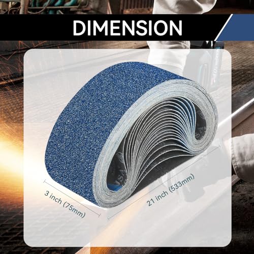 3x21 Inch Sanding Belts 15 Pcs (3 Grit, 5 Each of 80, 120, 150 Grits) Heavy Duty Belt Sander Zirconia Belt Sander Paper for Wood, Metal, Stainless Steel, Automotive, and Furniture - style: 80/120/150 Grits-15 PCS