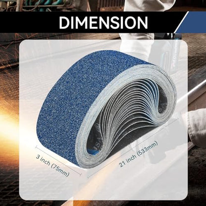 3x21 Inch Sanding Belts 15 Pcs (3 Grit, 5 Each of 80, 120, 150 Grits) Heavy Duty Belt Sander Zirconia Belt Sander Paper for Wood, Metal, Stainless Steel, Automotive, and Furniture - style: 80/120/150 Grits-15 PCS