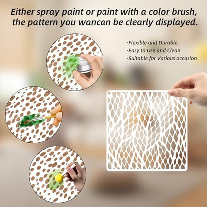 16 Pcs 6x6 Inch Geometric Stencils for Painting,Reusable Abstract Layering Stencils with Texture Bubble Dot Waves Stone Crackle Splatter Patterns for Furniture,Floor,Canvas & DIY Home Decor