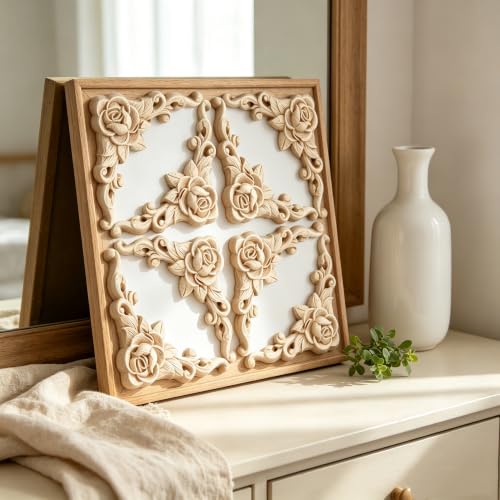 10Pcs Decorative Wood Carved Applique Corner Onlay Decorative Wood Applique DIY Wooden Carved Corner Unpainted Decals Wall Stickers Murals