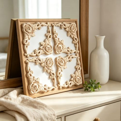 10Pcs Decorative Wood Carved Applique Corner Onlay Decorative Wood Applique DIY Wooden Carved Corner Unpainted Decals Wall Stickers Murals
