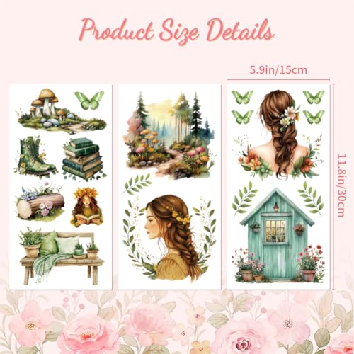 Peacoblue Forest and Girl Rub On Transfers for Furniture Craft 6"x12" - style: Forest Elements and Girl