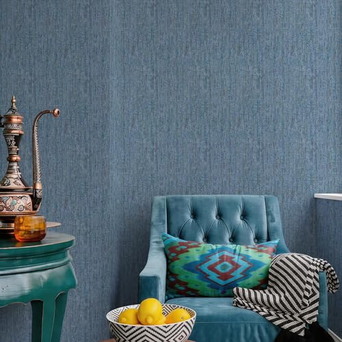 JiffDiff Woven Wallpaper Peel and Stick 17.3" x 1200" Colorful Paint Grasscloth Contact Paper Textured Waterproof Self Adhesive Stick on Wallpaper(144 sq.ft Dark Blue) - color: Dark Blue, size: 17.3" x 1200"