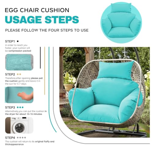 Egg Chair Cushion Replacement, Waterproof Thicken Hanging Egg Swing Chair Cushion for Outdoor Furniture, Wicker Rattan Hammock Basket Cushion with Headrest Pillow 47x31.5x4.7 inch(Teal) - color: Teal