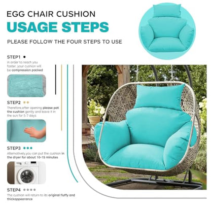Egg Chair Cushion Replacement, Waterproof Thicken Hanging Egg Swing Chair Cushion for Outdoor Furniture, Wicker Rattan Hammock Basket Cushion with Headrest Pillow 47x31.5x4.7 inch(Teal) - color: Teal