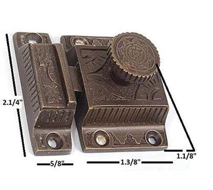 A29 Cabinet Latch, Solid Brass, Antique Brass, Flower Knob - color: Weathered Bronze-F
