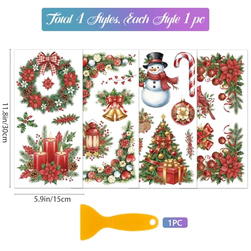 GLOBLELAND 4 Sheets Christmas Wreath Corner Furniture Transfers Stickers 6x12inch Christmas Tree Snowman Rub on Transfer UV Self-Adhesive Stickers Wall Art Craft for Bedroom Living Room Table - style: Christmas Wreath