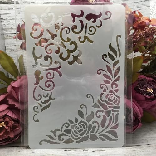 TIAMECH A4 Reusable Vintage Floral Edge Stencil for Painting - style: Frame Edge Background