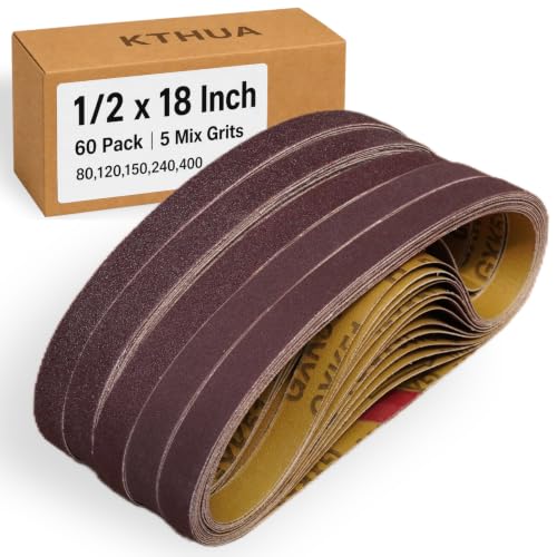 1/2x18 Sanding Belts, 60 Pack, 12 Each of 80/120/150/240/400 Grits - size: 1/2 x 18 in, 60-Pack