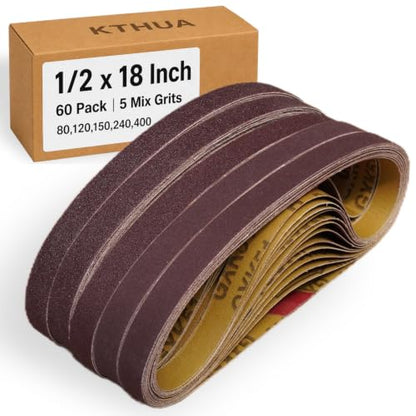 1/2x18 Sanding Belts, 60 Pack, 12 Each of 80/120/150/240/400 Grits - size: 1/2 x 18 in, 60-Pack