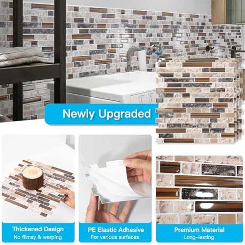 Art3d Linear Design Tile Peel and Stick Backsplash, 10-Sheet, Sandstone - color: Sandstone, size: 12 x 12 Inch