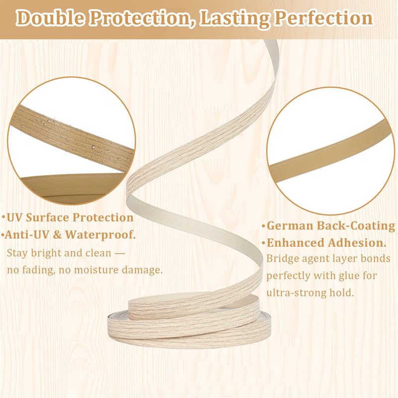 Light Oak Edge Banding, 15/16" x 200ft PVC Edge Banding Tape, 1mm Thick Wood Grain Veneer Edging Bulk Roll for Full Kitchen Cabinets, Plywood Shelving & Commercial Carpentry - color: Light Oak, size: 15/16 inch X 200 ft