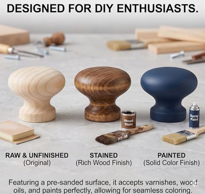 Unfinished Pine Wood Cabinet Knobs, 30mm Round, 8 Pack