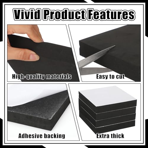4 Pcs 1" Thick Foam Padding Sheet with Adhesive Backing Closed Cell - color: Black, size: 1 Inch Thick, 6 x 6 Inches