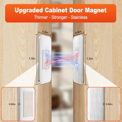 Phixbear 6 Pairs Ultra Thin No Drill Magnetic Cabinet Door Catch with Strong Adhesive, Stainless Steel Cabinet Catches for Kitchen, Bathroom, Closet, RV Doors