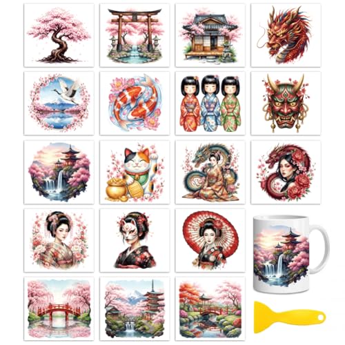 Peacoblue Japanese Elements Rub On Transfers for Craft, Transfer Sticker - style: Japanese Elements