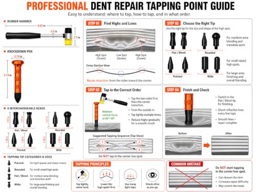 10Pcs Dent Repair Tool Kits Paintless Dent Removal Tap Down Tools Dent Rubber Hammer with 9 Different Shaped Hammer Heads for DIY dent Repair on Cars - color: Black