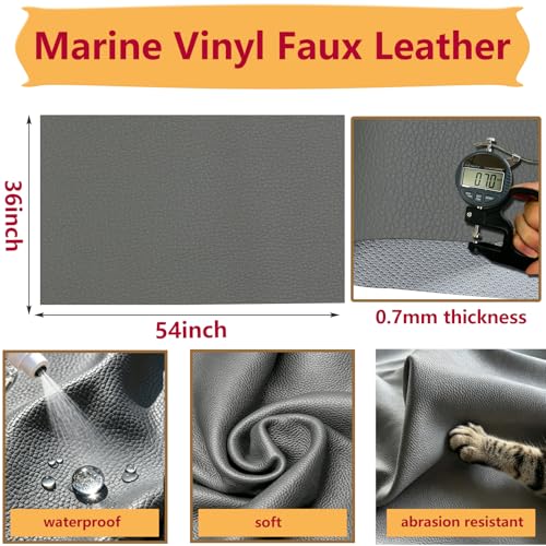 CDY Marine Vinyl Upholstery Fabric: 54"x36" Soft Grain Faux Leather Durable - color: Gray, size: 1 Yard（54"x36")