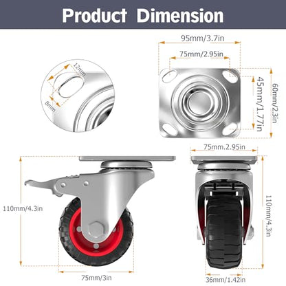 3" Swivel Caster Wheels,Casters Set of 4 Heavy Duty with Brakes - size: 3IN-4packs