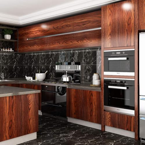 Livelynine 15.8X197 Textured Mahogany Wood Contact Paper for Desk Kitchen Countertops Peel and Stick Table Top Covers Self Adhesive Wood Veneer Sheets Red Cherry Wood Vinyl Wrap for Cabinet Covering - size: 15.8" x 197"