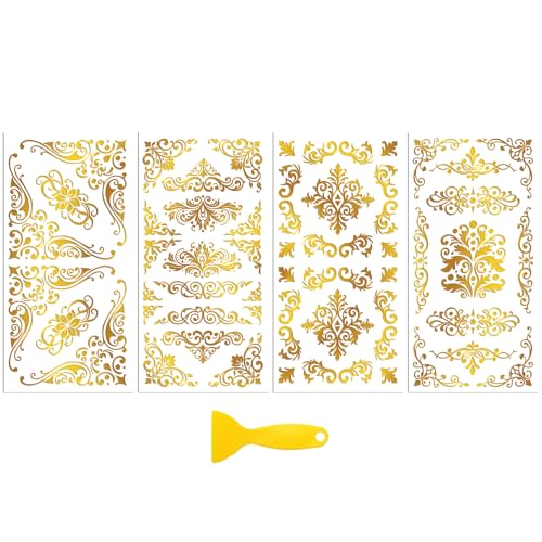 Peacoblue Golden Baroque Corner Edge Rub On Transfers for Furniture 6"x12" - style: Golden Baroque Corner Edge