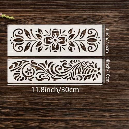 Border Stencil 13pcs Stencils 12inch Reusable Plastic Templates Floral Craft Paint Template Flower Vines Stencils Painting on Wood Furniture Wall Canvas Floor