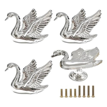 4Pack Swan Cabinet Knobs, Elegant Flying Bird Drawer Pulls Handle - color: Silver