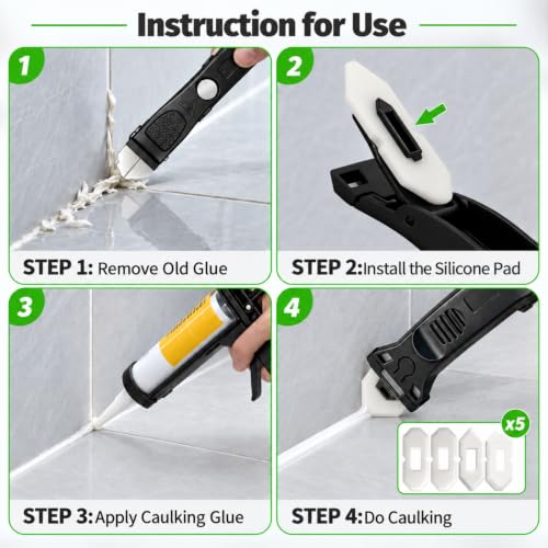 6 in 1 Silicone Caulking Tool Kit Caulking Grout Removal Sealant Finishing Tool with Stainless Steel Head, 6 Silicone Pads, Grout Removal Tool for Kitchen Sink Bathroom Toilet Caulking