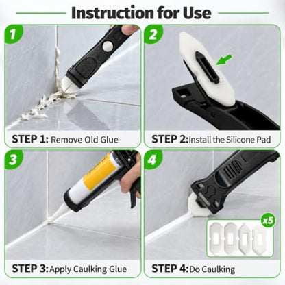 6 in 1 Silicone Caulking Tool Kit Caulking Grout Removal Sealant Finishing Tool with Stainless Steel Head, 6 Silicone Pads, Grout Removal Tool for Kitchen Sink Bathroom Toilet Caulking