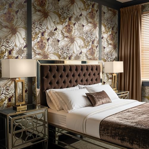 NextWall Harry & Grace Ink Rose Abstract Floral Peel and Stick Wallpaper (Metallic Bronze & Wine) - color: Metallic Bronze & Wine