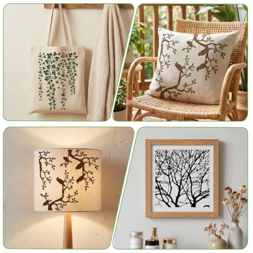5Pcs Stencils for Crafts Reusable,Tree Leaf Vine Stencils for Painting on Wood, Large Bird Branches Wall Stencil, Leaf Stencil for Painting Wall Furniture Canvas Floor Home Decor