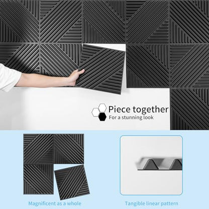 Art3d 3D Textured Accent Wall Panels, 12 x 12 Inch, 33-Pack, Black - color: Black