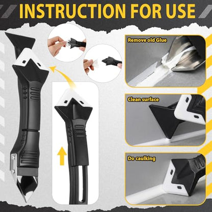 7 Pcs Professional Caulk Gun Kit with Caulk Removal Tool & Putty Knife 5 in 1 Caulking Tool Set for Caulking Removal Home Outdoor Kitchen Bathroom Repairs