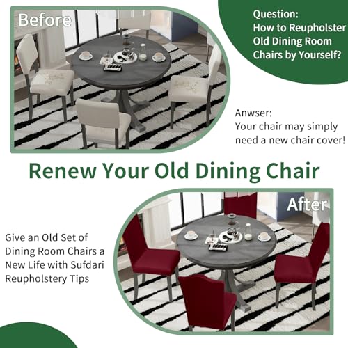 Sufdari Dining Room Chair Covers - Set of 4, Burgundy Non-Slip Spandex Stretch Dining Chair Slipcovers for Dining Room & Hotel (Extra Large) - color: .Burgundy, size: XL-4 PC