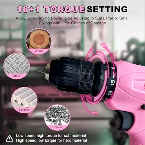 12V Pink Cordless Drill Set with Battery and Charger for Women DIY