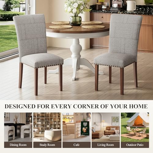 COLAMY Upholstered Parsons Dining Chairs Set of 4, Fabric Dining Room Kitchen Side Chair with Nailhead Trim and Wood Legs - Boho - color: F-boho, size: Set of 4