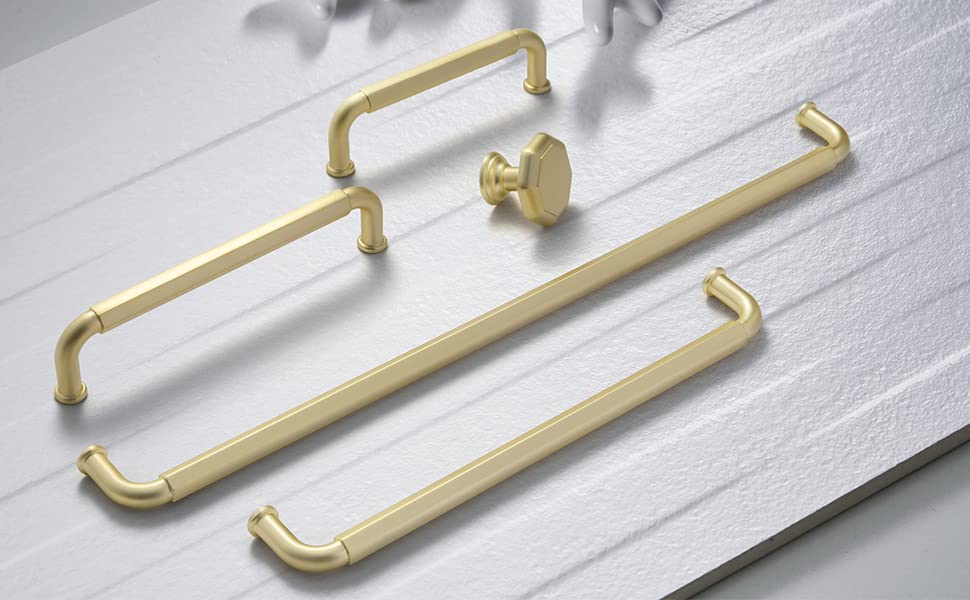 Goo-Ki 6 Pack 3-3/4 Inch （96mm） Hole Center Cabinet Pulls Light Brushed Brass Zinc Alloy Kitchen Drawer Pulls Drawer Handles 4.2 Inch Length 2201-BS-96 - color: Light Brushed Brass, size: 3-3/4 inch Hole Centers