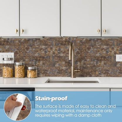 2026 New Upgrade Peel and Stick Backsplash Tile, Peel and Stick 11.34" X 11.57" Wall Tile for Kitchen, Bathroom, Fireplace, Laundry (Brown Stone Rock, 10 Packs) - color: Brown Stone Rock