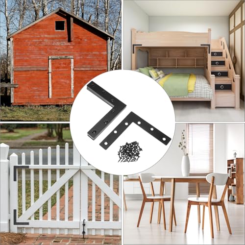 QWORK Flat L Brackets for Wood, 8 Pack Heavy Duty Brace Corner Brackets, 120mm x 120mm x 2mm, for Furniture Repair