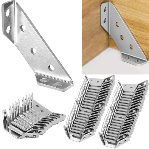 50 PCS Stainless Steel Furniture Corner Connectors Universal Corner Connector Bracket Trapeziform Angle Brackets Triangular Connector for Wood Furniture Triangle Stabilizer Support - size: 2.65"(Silver)