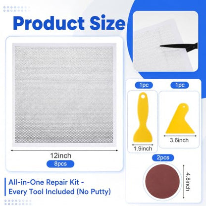 8PCS Drywall Repair Kit Self-Adhesive 12 x 12In& Scraper Sandpaper