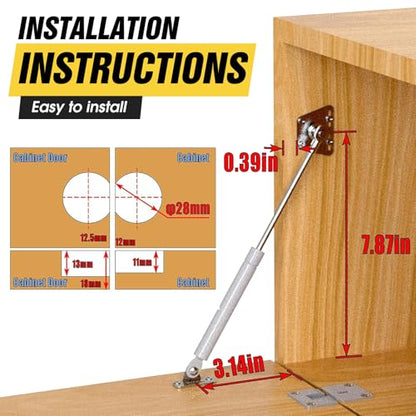Drop Down Gas Struts 100N, Soft Close Cabinet Hinge, Silver 2 Pack - color: Silver