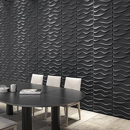 Art3dwallpanels 33 Pack 3D Wall Panels, Black PVC - color: Wave Black