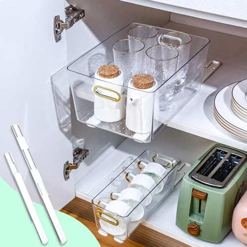 CroBlissful 4 Pcs Adhesive Drawer Slides for Cabinets Office Pull Out Glide