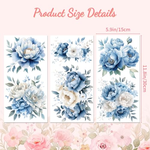 Peacoblue Blue and White Peony Rub On Transfers for Furniture Craft 6"x12" - style: Blue and White Peony